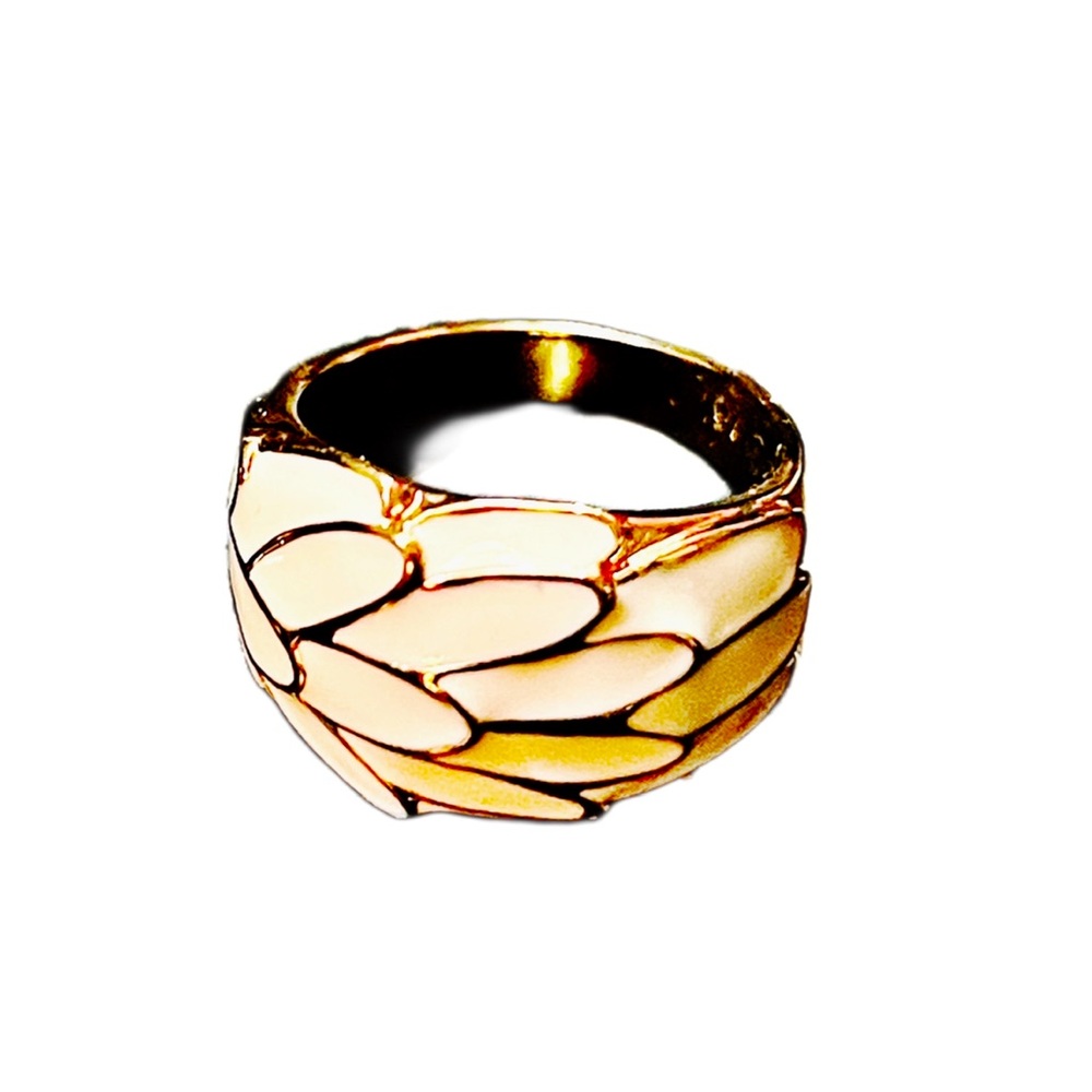NWOT - WHITE Artisan Ion Gold Plated Enamel Leaflet Ring